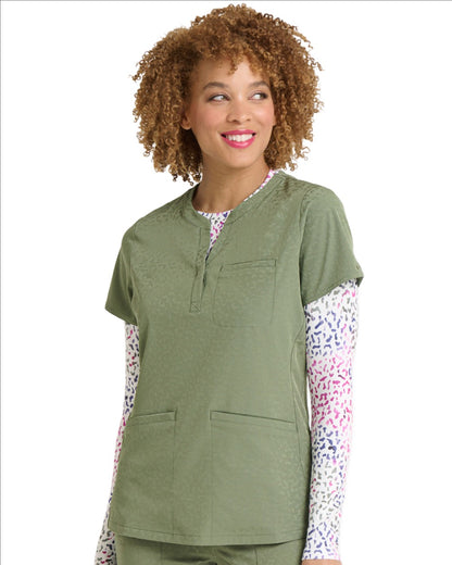 Ava Therese Jacquard Lynx Scrub Top