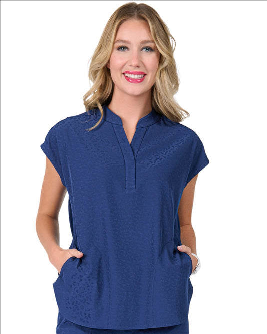 Ava Therese Jacquard Piper Tuck In Oversized Scrub Top