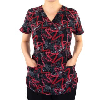 Clearance Maevn Abstract Wavy V-Neck Printed Top