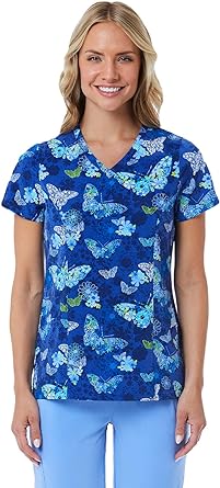 Clearance Maevn Wings In Blue Curved V-Neck Printed Top