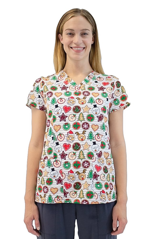 Clearance Maevn Dashing Through Doughtnuts V-Neck Printed Top