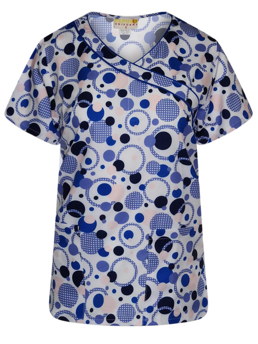 Pepino Uniforms Printed Polka Dot Royal Trim Mock Top