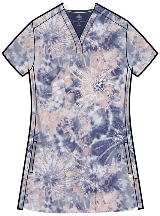 Blusa médica estampada con efecto tie dye Twilight de Healing Hands Quest