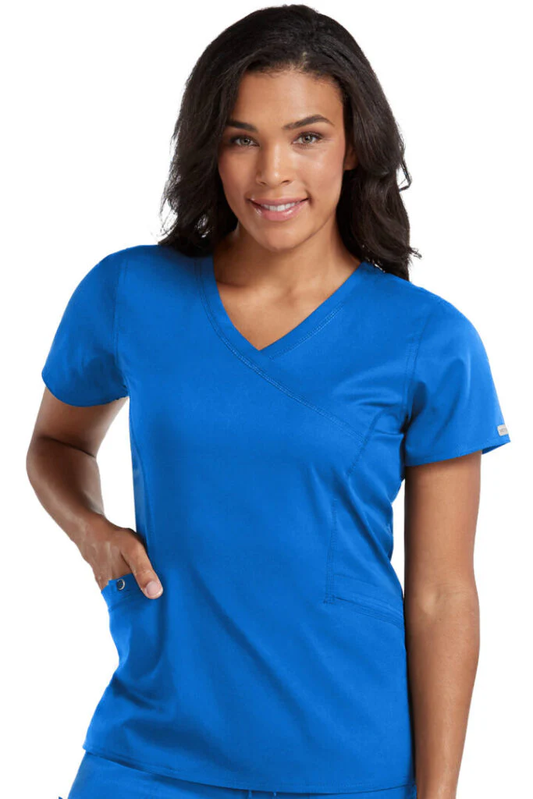 Clearance Med Couture Touch Mock Wrap Scrub Top