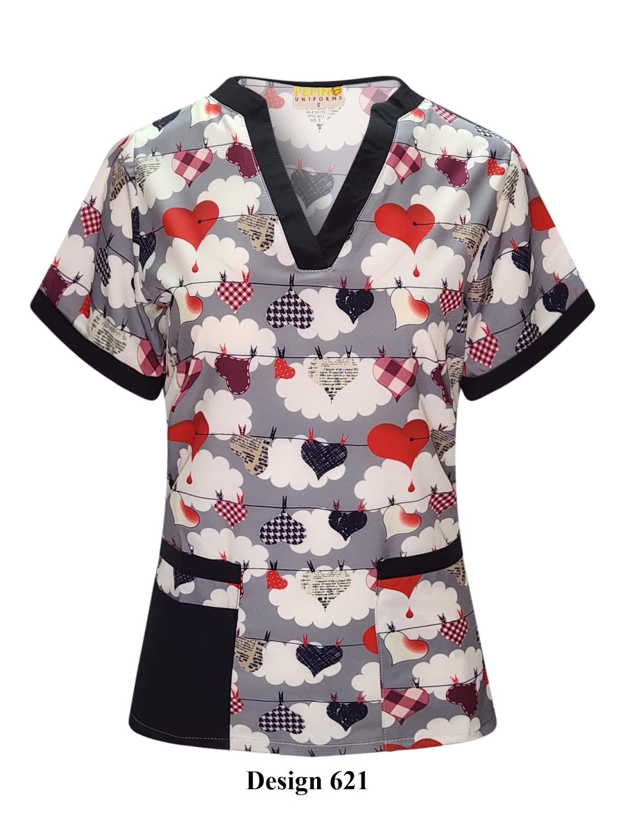 Pepino Uniforms Printed Shaded Hanging Hearts V-Neck Top