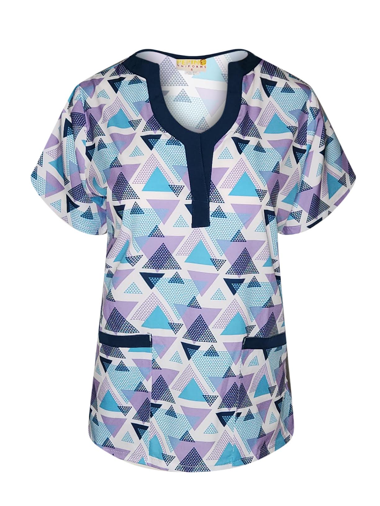 Pepino Uniforms Printed Turquoise Linked Triangles U-Neck Top