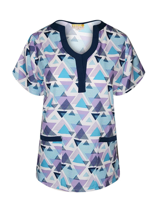 Pepino Uniforms Printed Turquoise Linked Triangles U-Neck Scrub Top