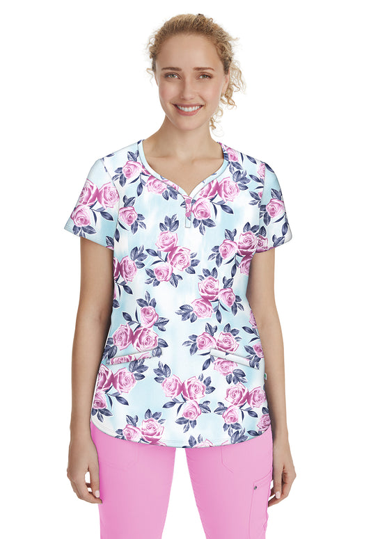 Clearance Healing Hands Premiere Taffy Pink Printed Isabel Scrub Top