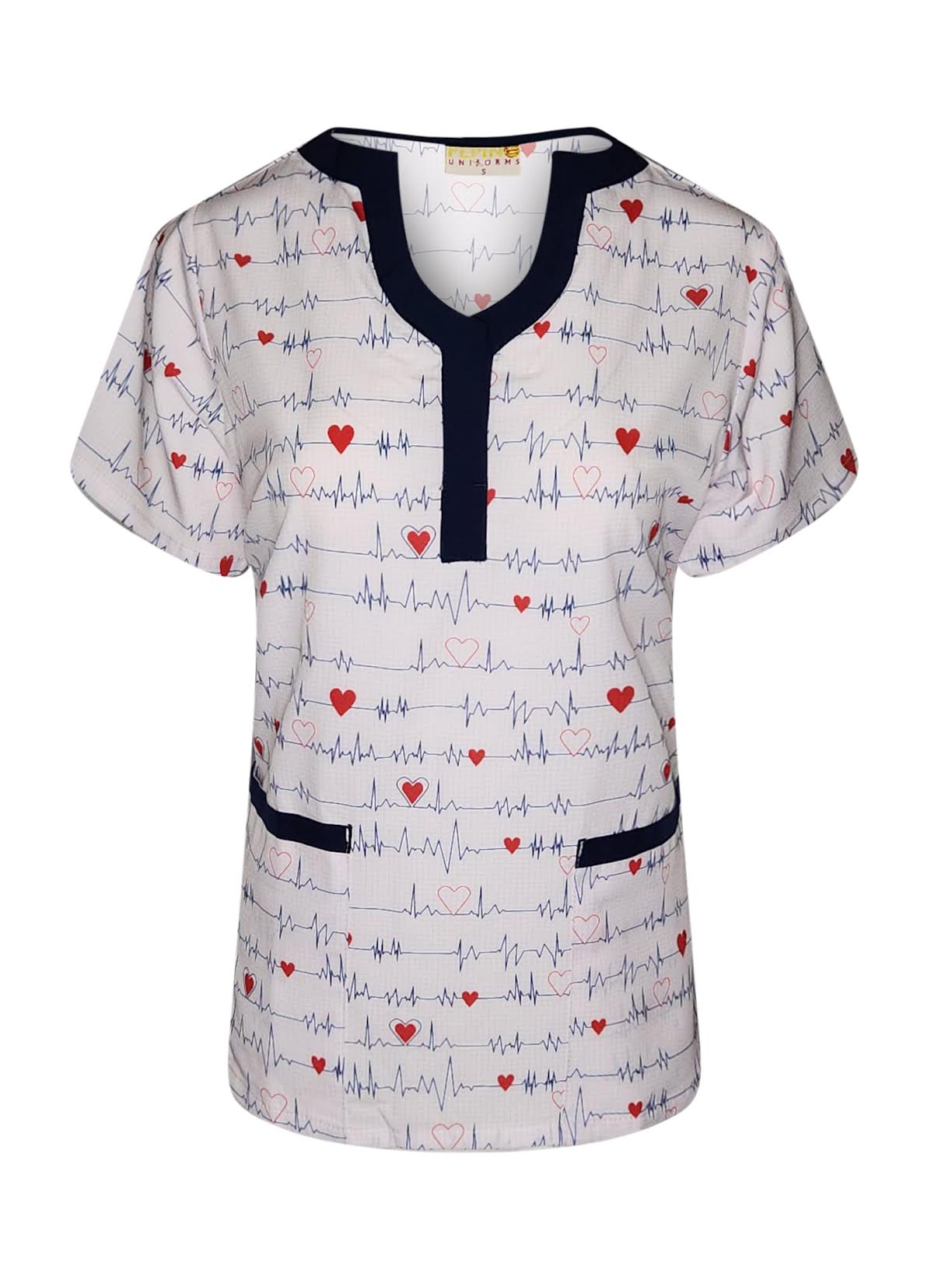 Pepino Uniforms Camiseta con cuello en U EKG azul marino estampada