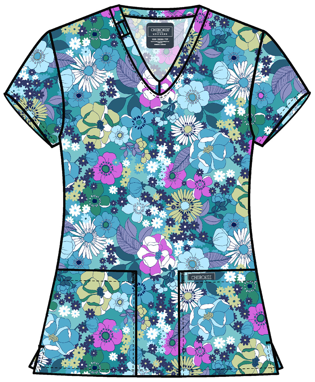 Blusa médica con estampado vintage de jardín original de Cherokee