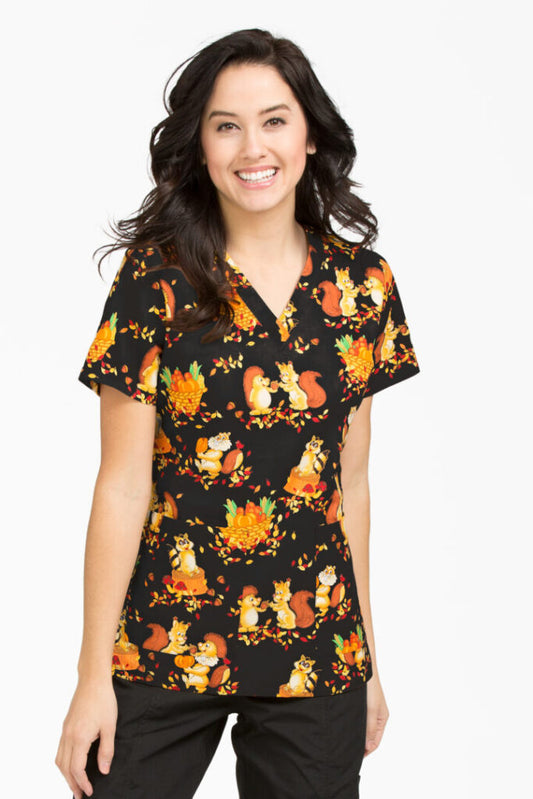 Clearance Med Couture Anna Fall Friends Printed Scrub Top