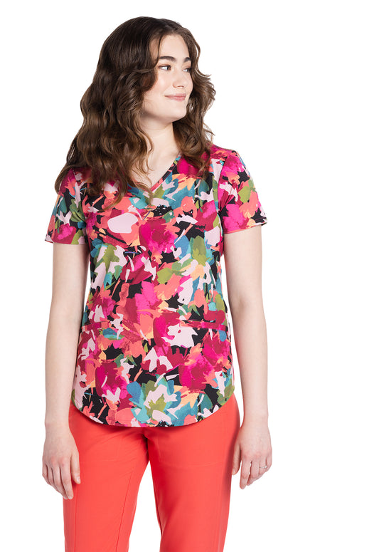 Cherokee Prints Abstract Petals V-Neck Printed Top