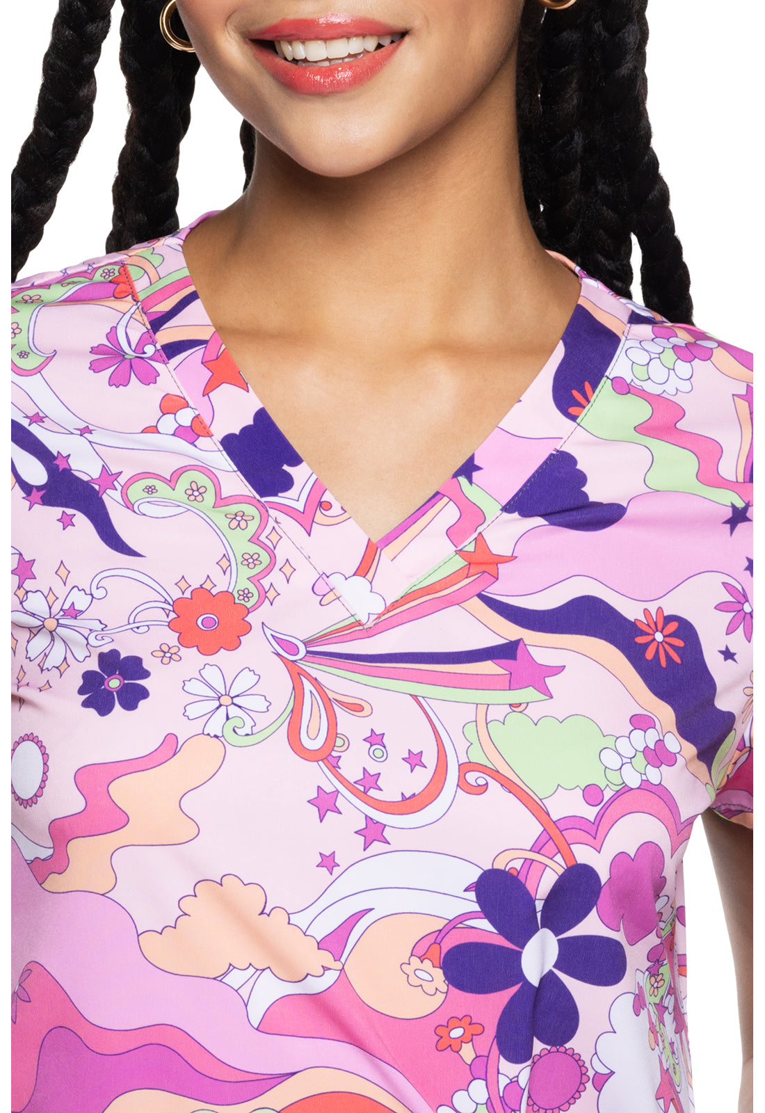 Med Couture Retro Kitch Printed V-Neck Top