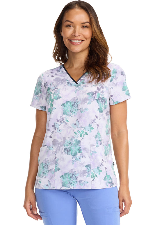 Healing Hands HH Works Quiet Petals Amanda Printed Scrub Top