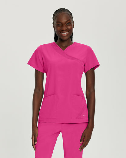 White Cross Fit 3-Pocket Mock Wrap Scrub Top