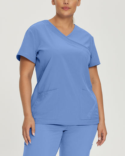 White Cross Fit 3-Pocket Mock Wrap Scrub Top