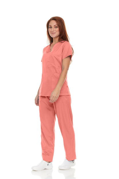 Pepino Medical Scrub Set for Women & Men (Unisex) - V-Neck 3 Pocket Scrub Top & Drawstring Elastic Waist Straight Leg Scrub Pants with Cargo Pocket