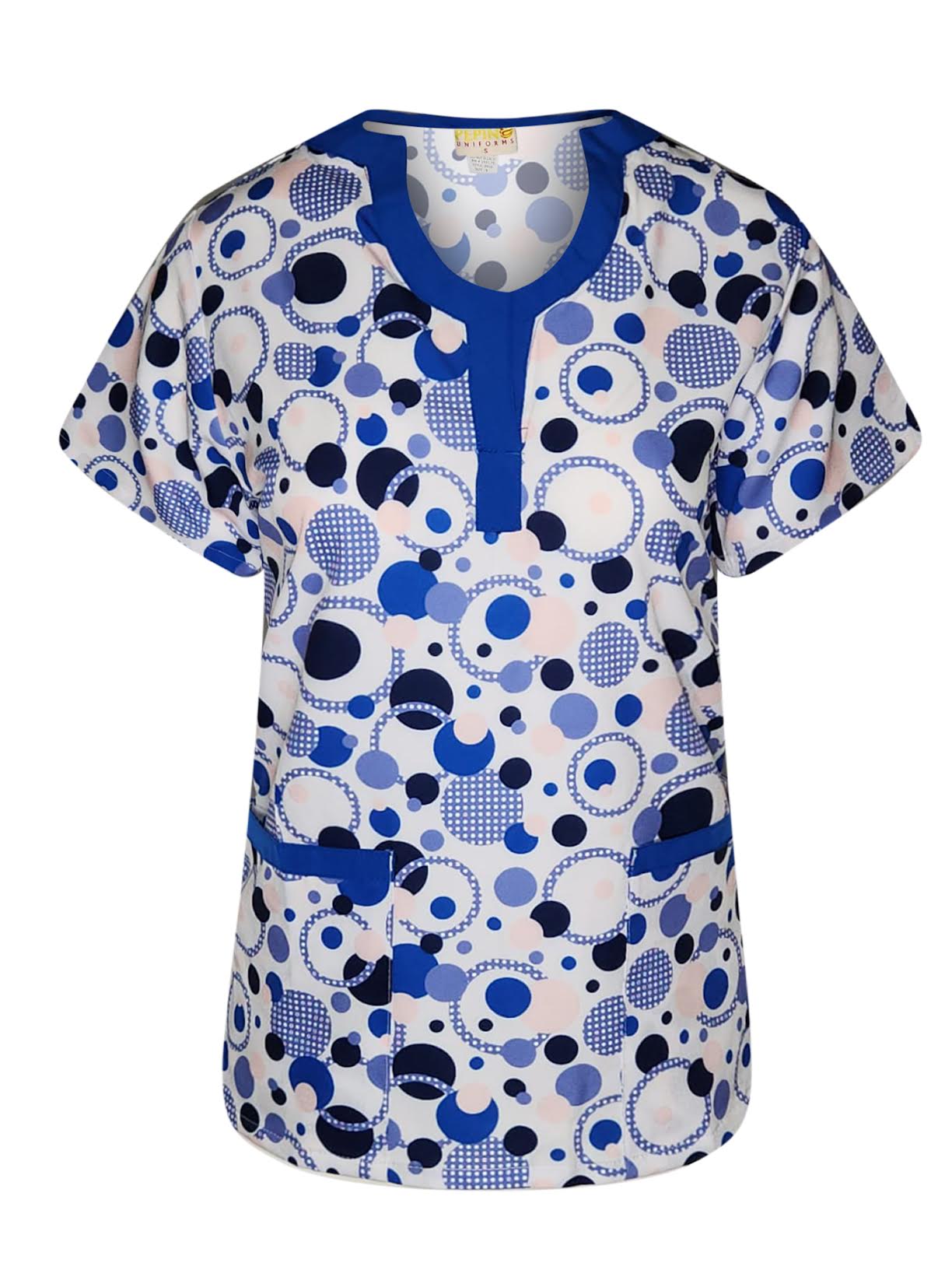 Pepino Uniforms Printed Royal Polka Dot U-Neck Top