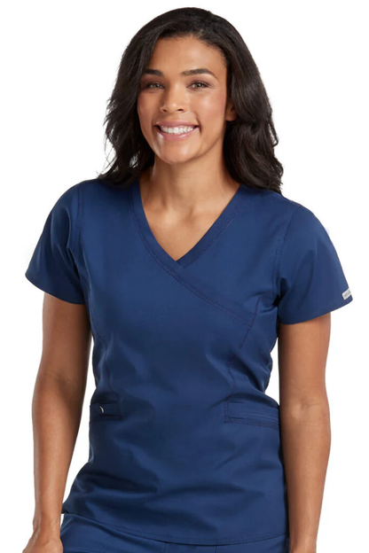 Clearance Med Couture Touch Mock Wrap Scrub Top