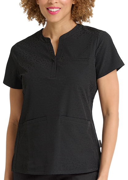 Ava Therese Jacquard Lynx Scrub Top