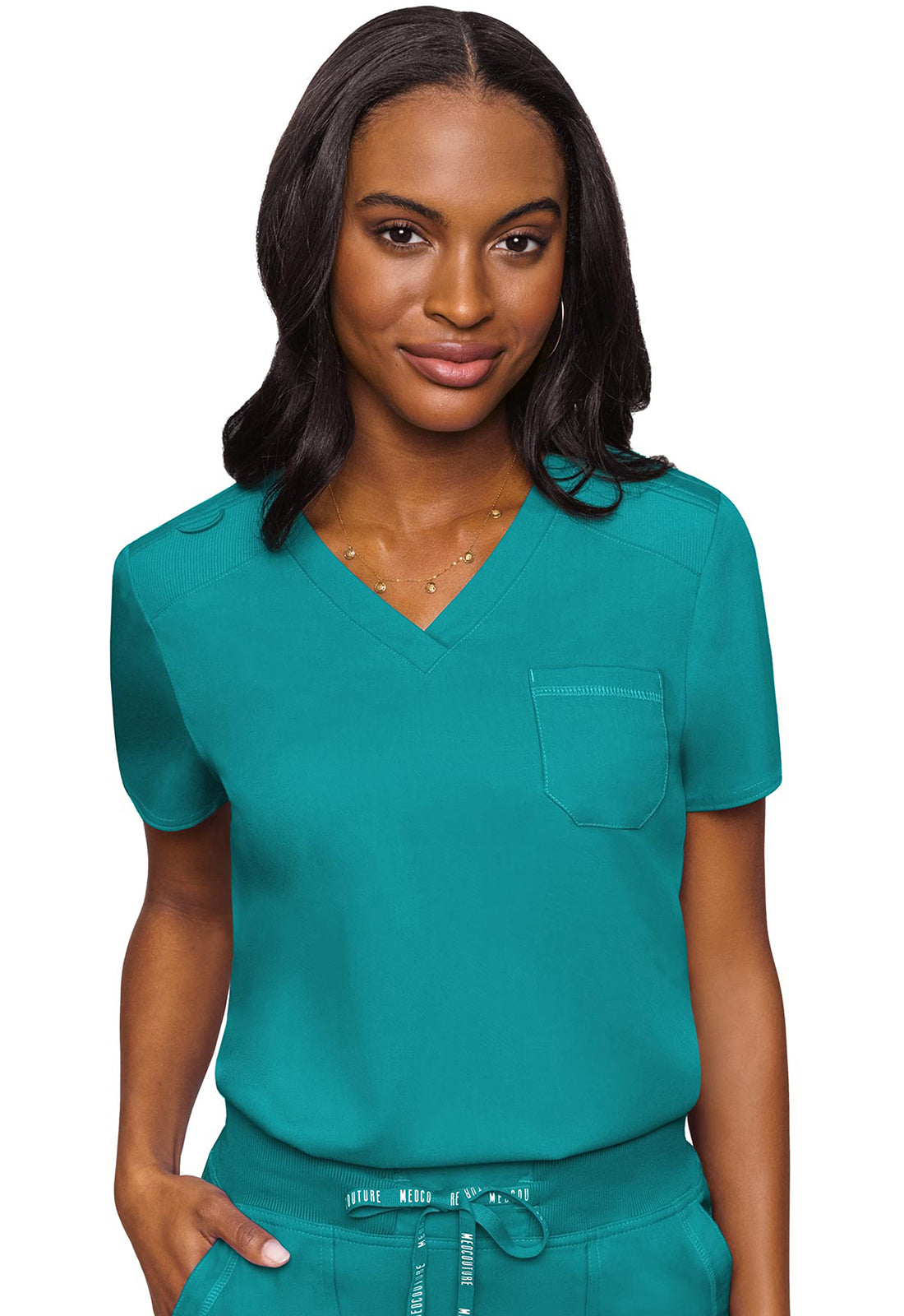 Blusa médica con escote en V y fruncido de Med Couture Touch