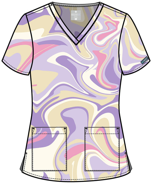 Med Couture Sporty Marble Printed V-Neck Scrub Top