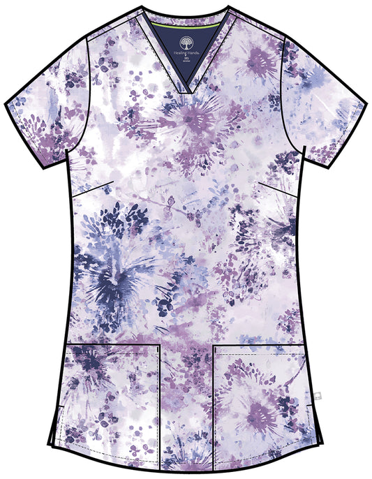 Blusa médica estampada Amanda Dandelion Bursts de Healing Hands HH Works