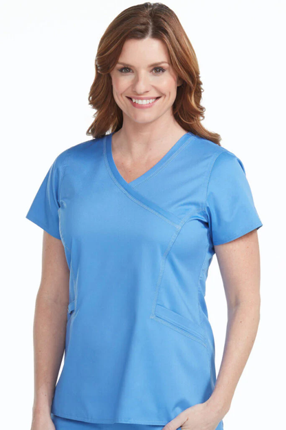 Clearance Med Couture Touch Mock Wrap Scrub Top