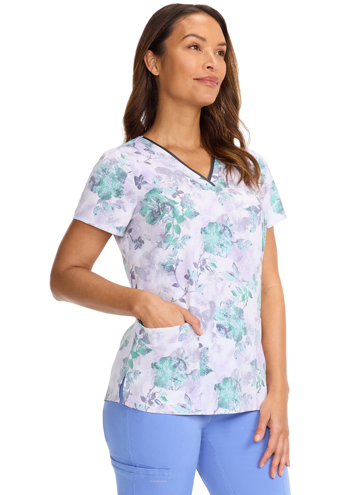 Blusa médica estampada Quiet Petals Amanda de Healing Hands HH Works