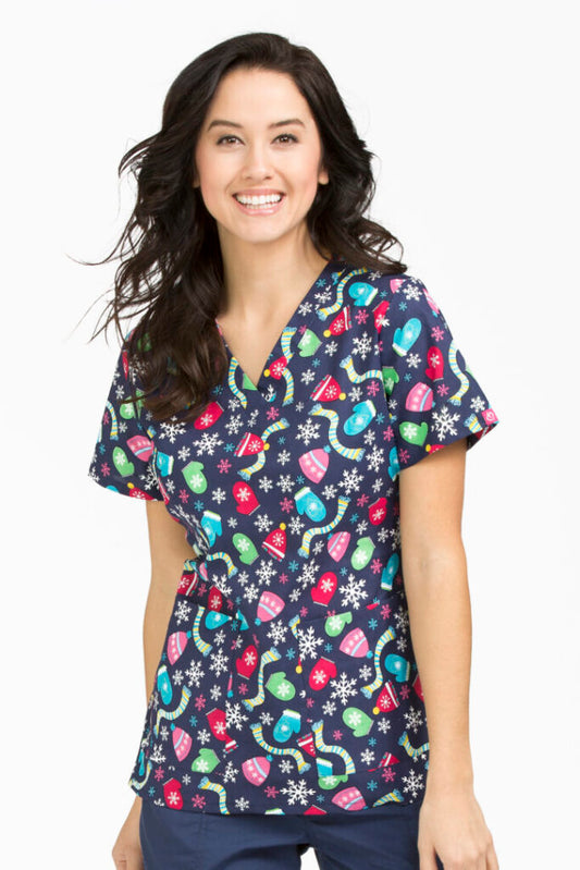 Clearance Med Couture Anna Bundle Up Printed Scrub Top