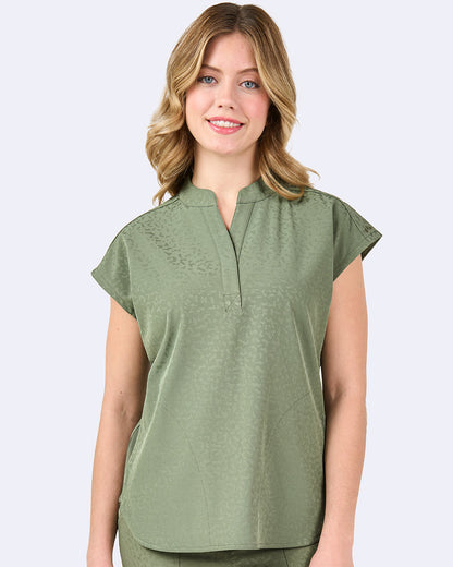 Ava Therese Jacquard Piper Tuck In Oversized Scrub Top