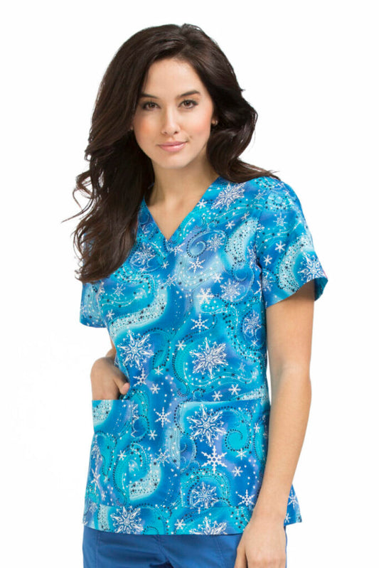 Clearance Med Couture Anna Flurries of Fun Printed Scrub Top