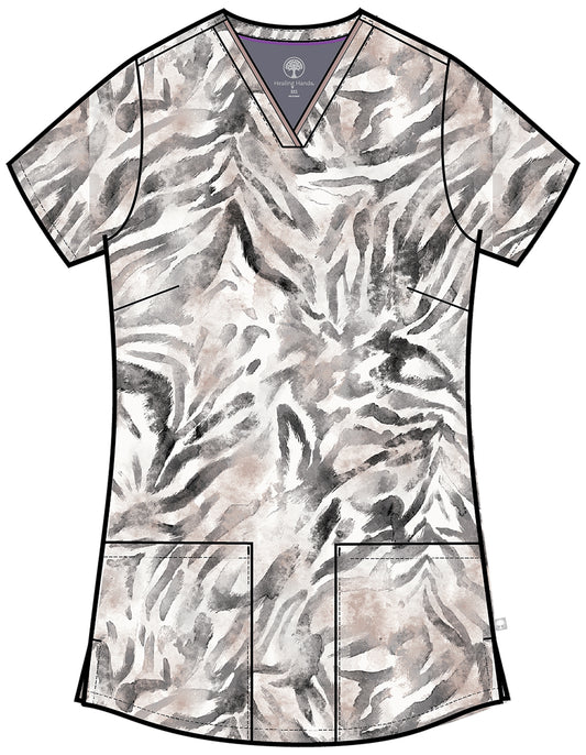 Healing Hands Purple Label Serene Safari Printed Amanda Scrub Top