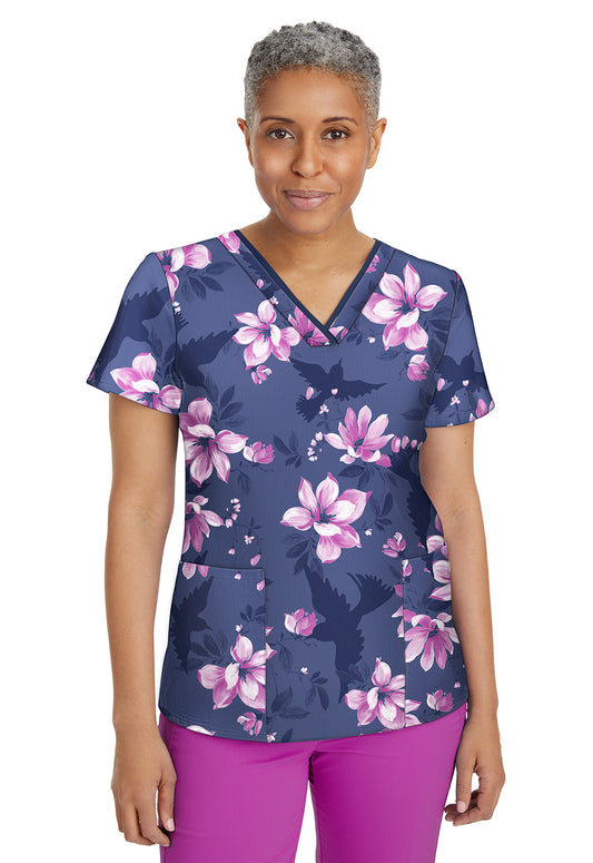 Clearance Healing Hands Premiere Label Crush Berry Printed Amanda Scrub Top