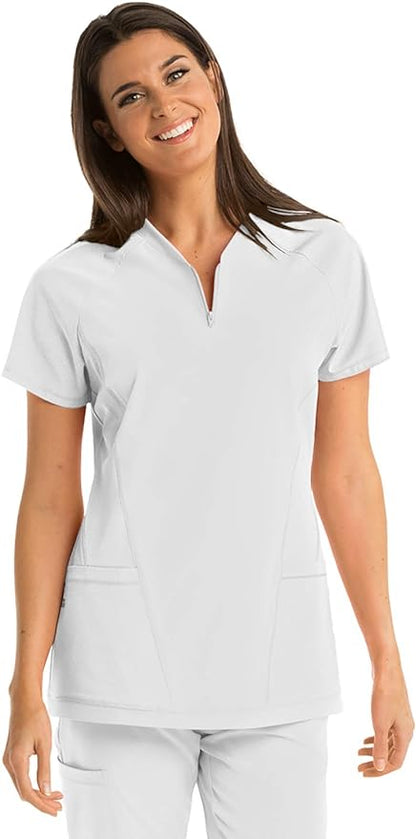 Barco One 2-Pocket Zip V-Neck Perforated Raglan Scrub Top