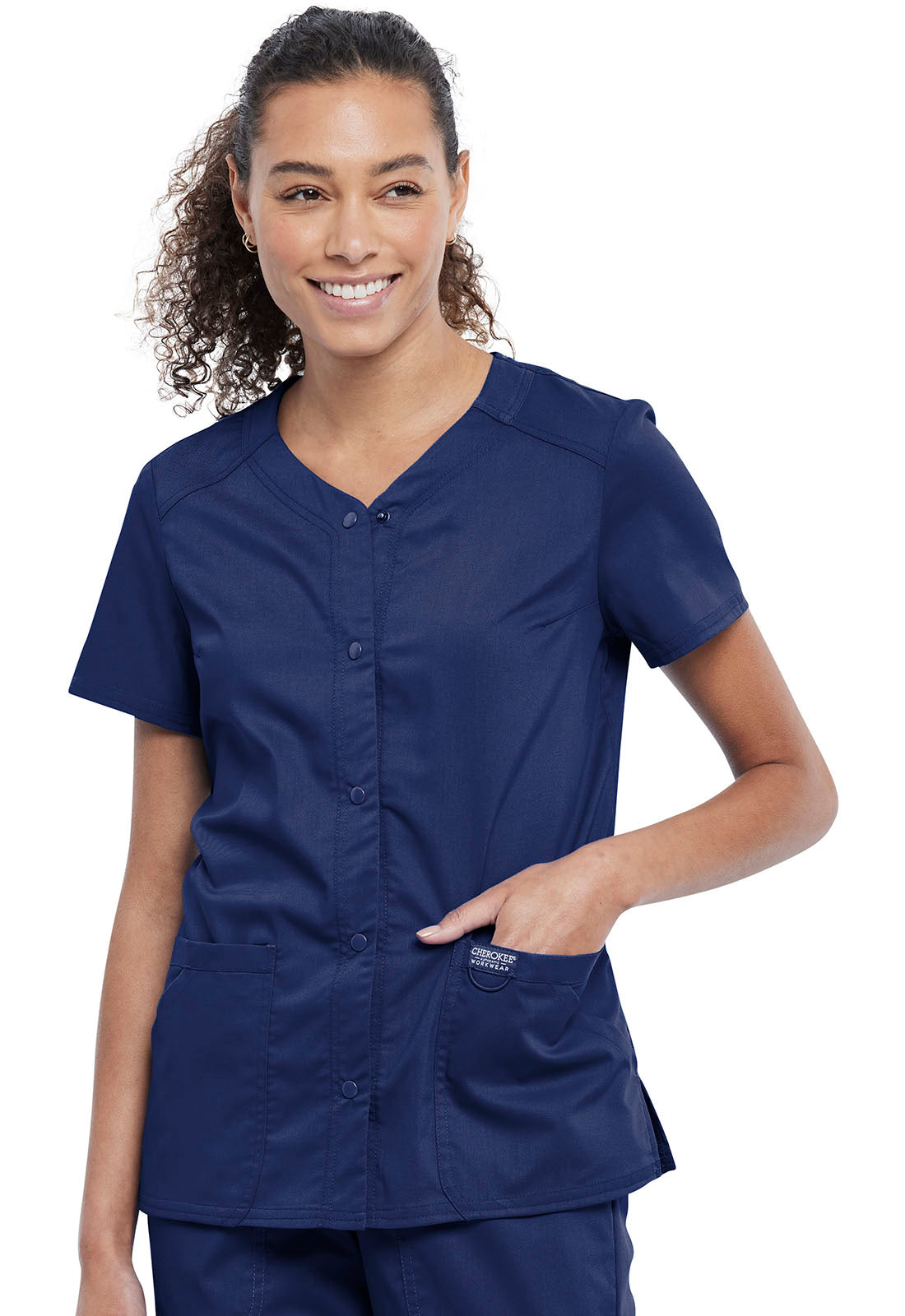 Cherokee Workwear Revolution Snap Front Scrub Top