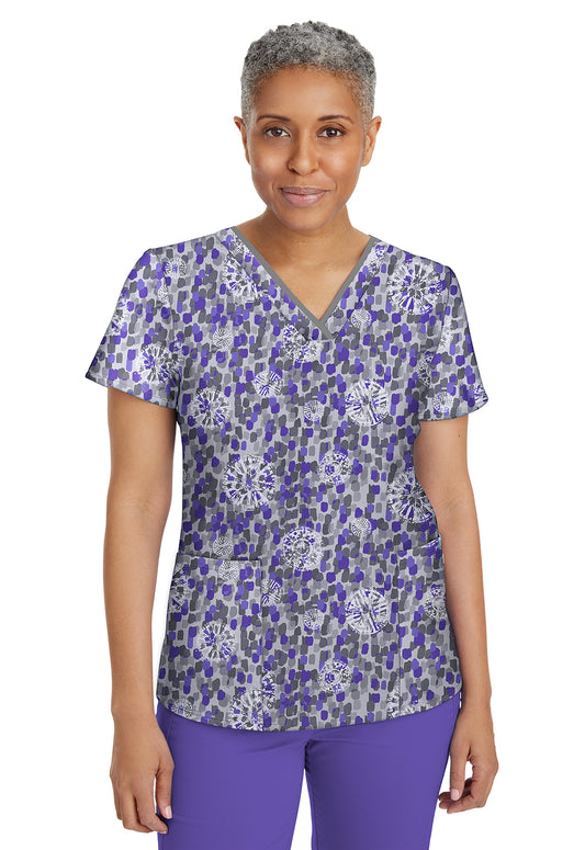 Blusa médica Amanda con estampado de lapislázuli morado de Healing Hands Premiere en liquidación